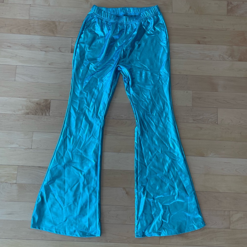 Light Blue Metallic Flare Pants